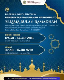 INFORMASI WAKTU PELAYANAN PEMERINTAH KALURAHAN HARGOMULYO SELAMA BULAN RAMADHAN 1447H